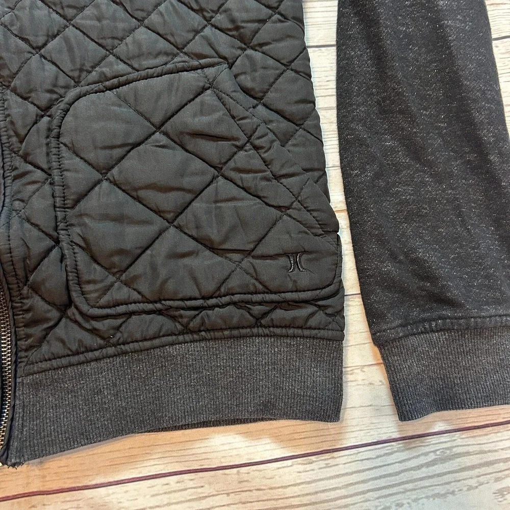 Hurley Hooded Sweatshirt Full Zip‎ Gray Black Quilted Pockets Youth Boys XL